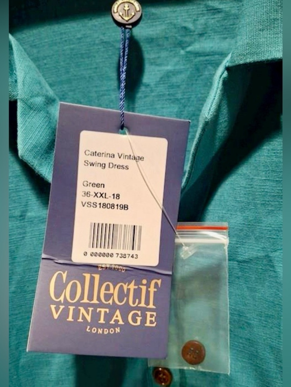 Collectif Teal Button-Front Midi Dress - Picture 4 of 4
